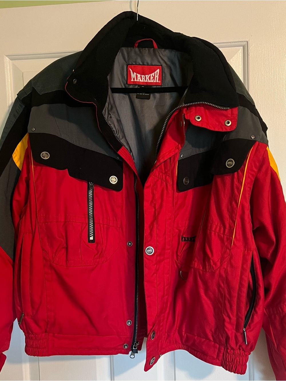 Marker Men’s Red, Black & Gray Ski Jacket with Yellow Accents